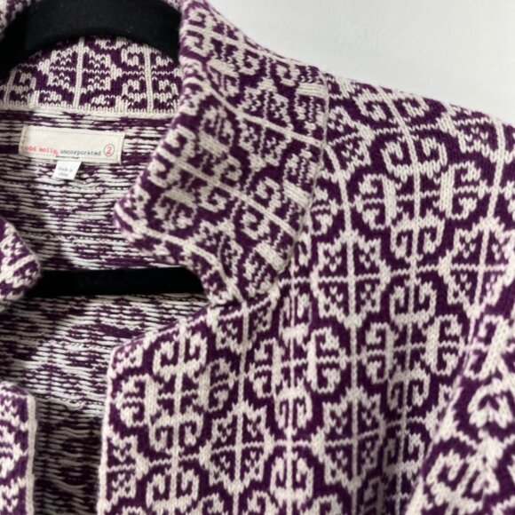 Odd Molly 233 Purple Cable Knit Cotton Cardigan Sweater + Pink Bow [size M/2] - Picture 3 of 8